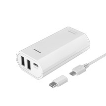 商品写真 TL86SCAW「モバイルバッテリー5200USB-A2ポートType-C変換アダプタ付属」